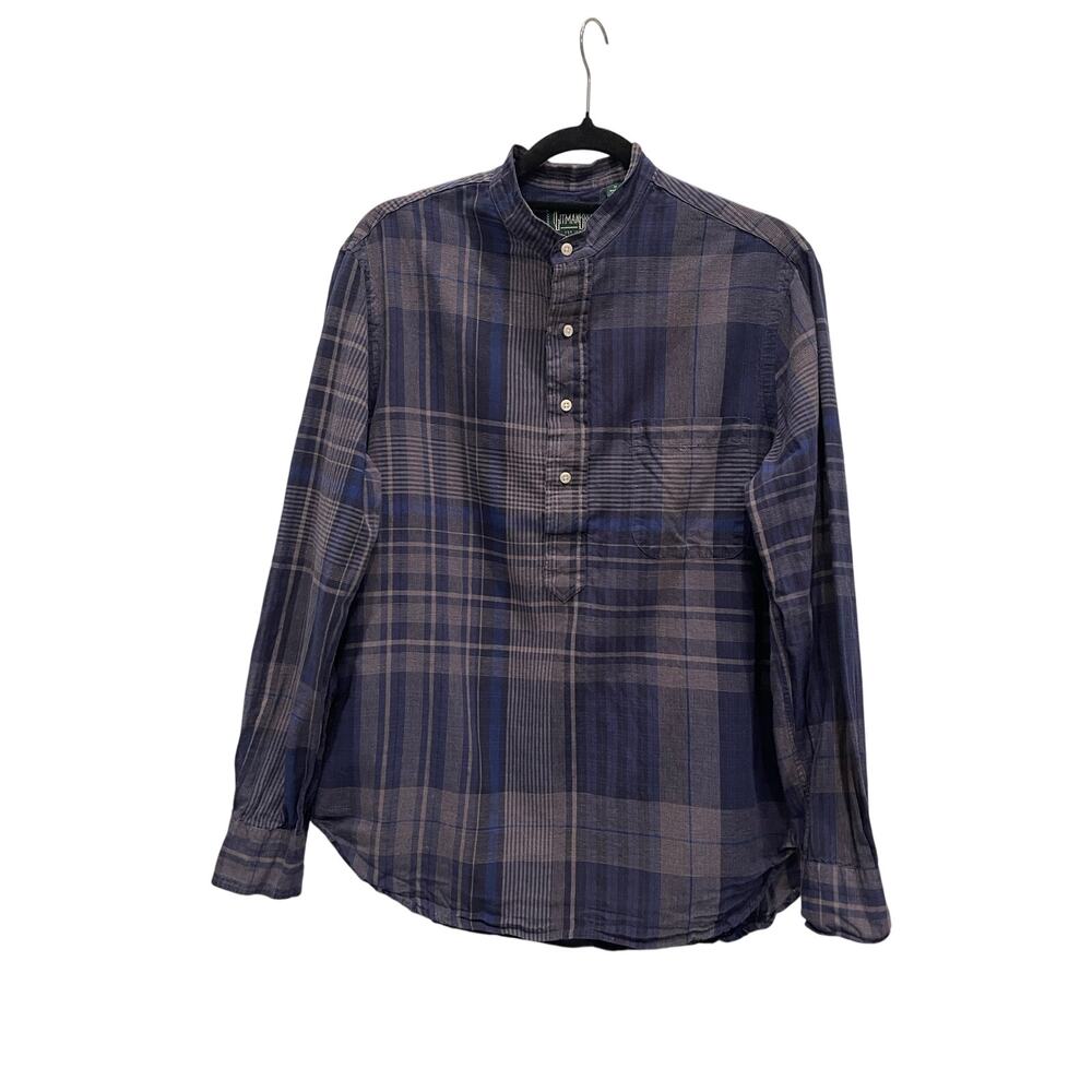 Gitman Bros. VINTAGE Made in USA Dark Blue Tartan Plaid M Medium